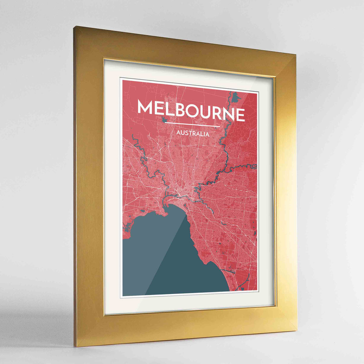 Framed Melbourne Map Art Print 24x36&quot; Gold frame Point Two Design Group