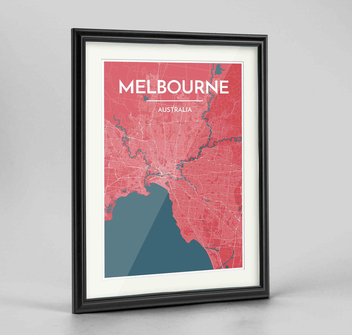 Framed Melbourne Map Art Print 24x36&quot; Traditional Black frame Point Two Design Group