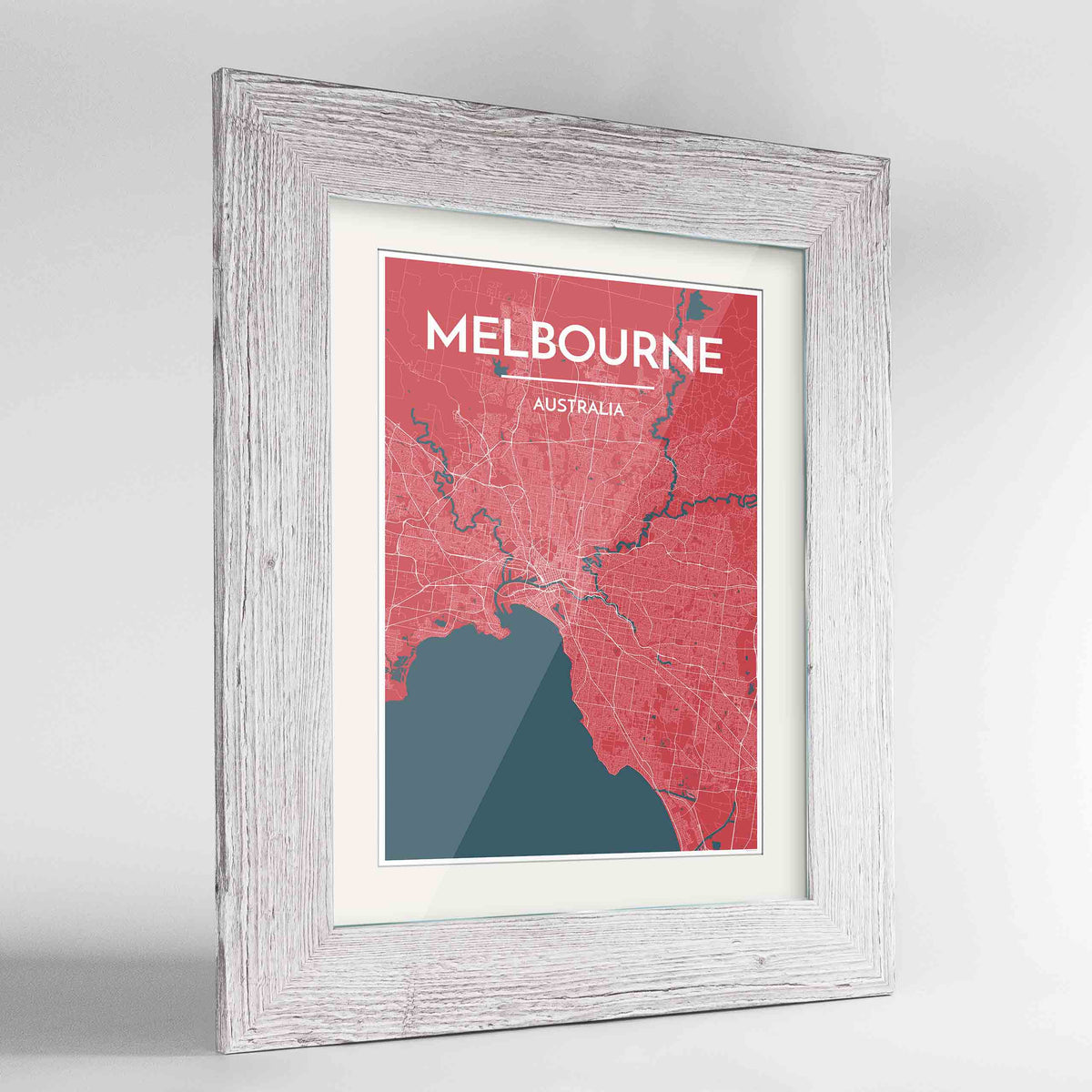 Framed Melbourne Map Art Print 24x36&quot; Western White frame Point Two Design Group