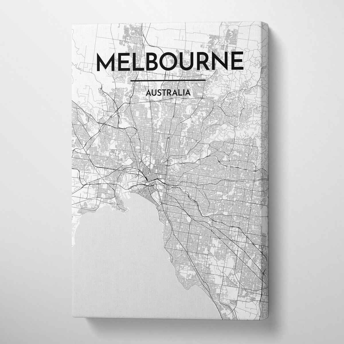 Melbourne City Map Canvas Wrap - Point Two Design - Black &amp; White Print