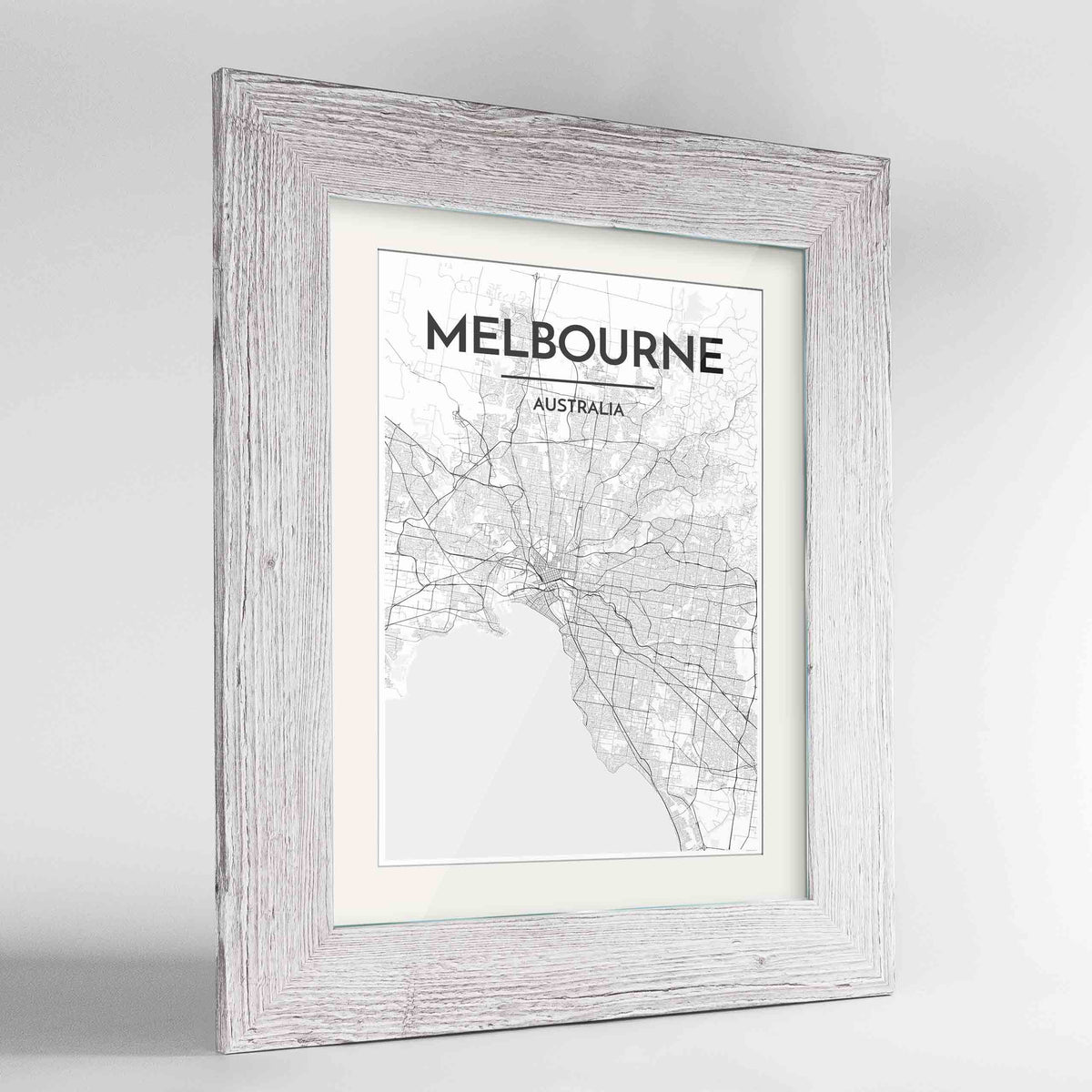 Framed Melbourne Map Art Print 24x36&quot; Western White frame Point Two Design Group