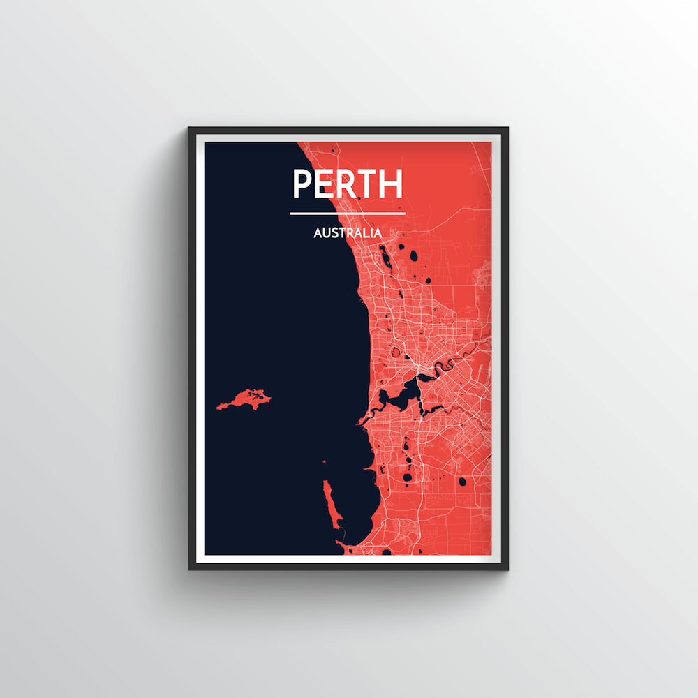 Perth City Map Art Print - Point Two Design - Black &amp; White Print