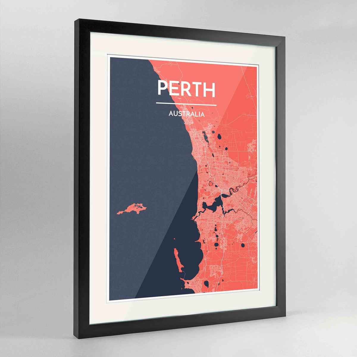 Framed Perth Map Art Print 24x36&quot; Contemporary Black frame Point Two Design Group