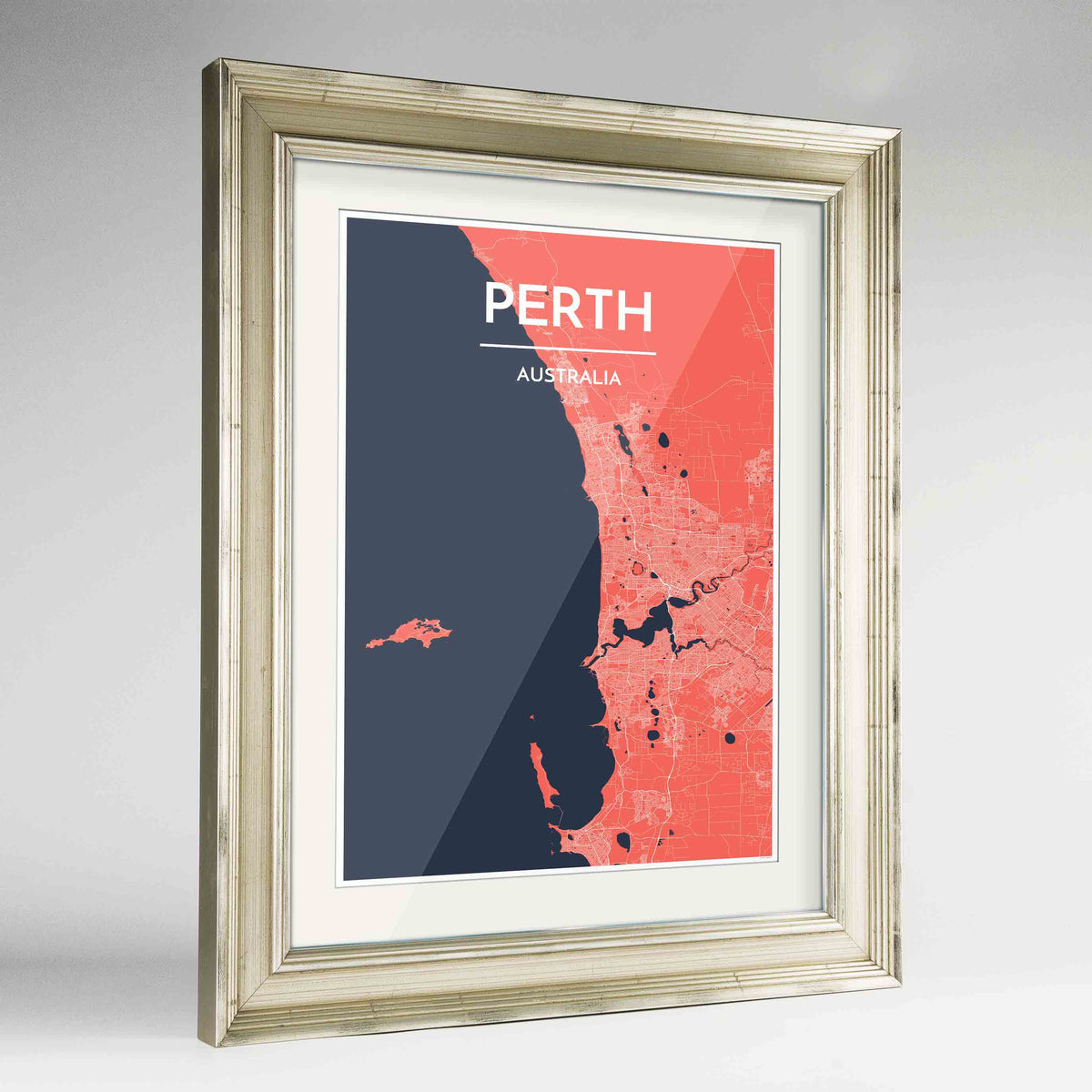 Framed Perth Map Art Print 24x36&quot; Champagne frame Point Two Design Group