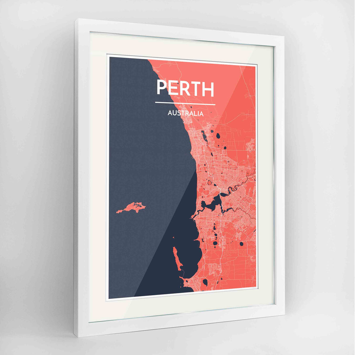 Framed Perth Map Art Print 24x36&quot; Contemporary White frame Point Two Design Group