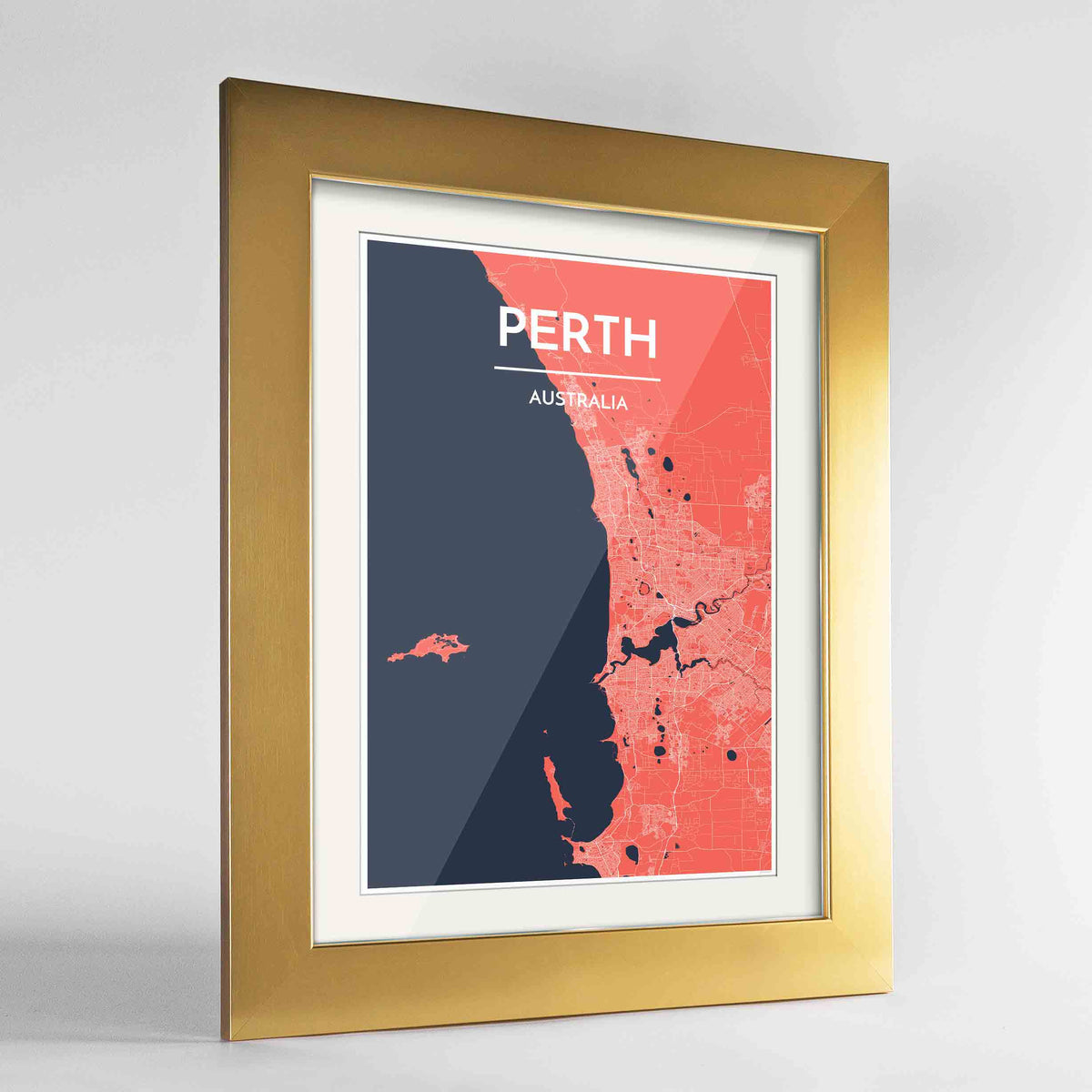 Framed Perth Map Art Print 24x36&quot; Gold frame Point Two Design Group
