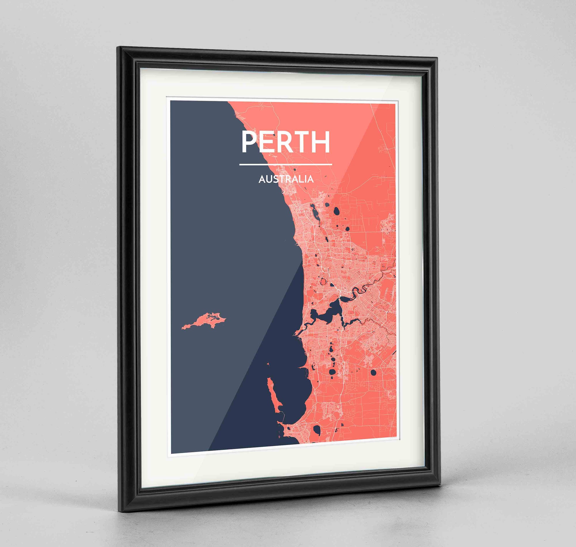 Framed Perth Map Art Print 24x36" Traditional Black frame Point Two Design Group