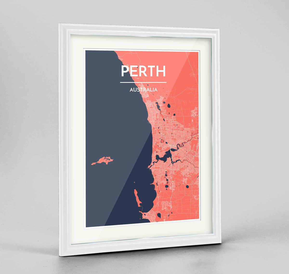 Framed Perth Map Art Print 24x36&quot; Traditional White frame Point Two Design Group