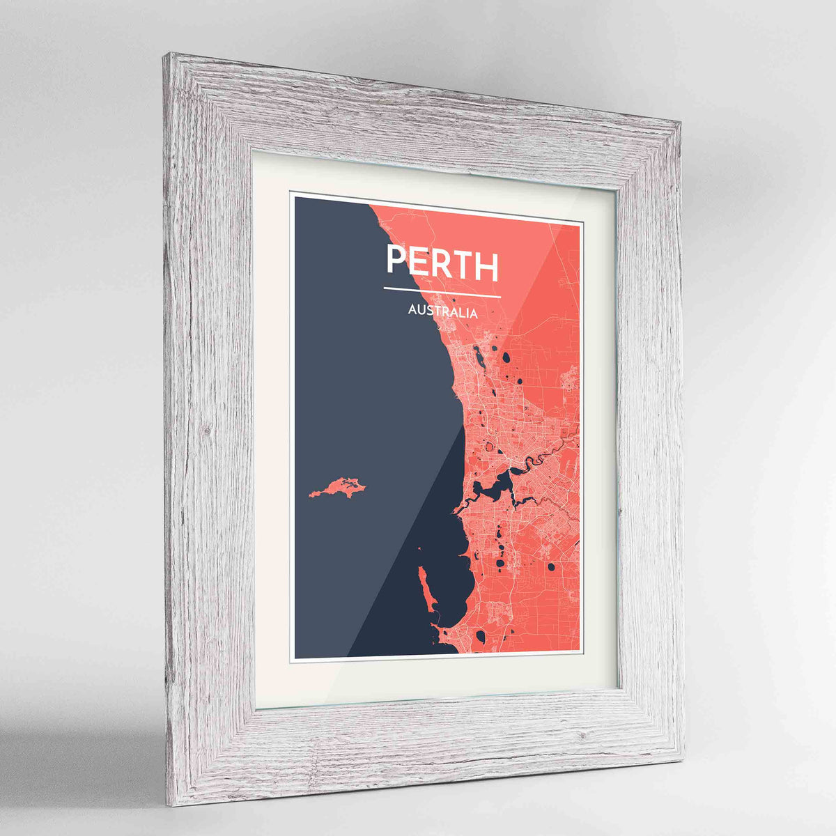 Framed Perth Map Art Print 24x36&quot; Western White frame Point Two Design Group