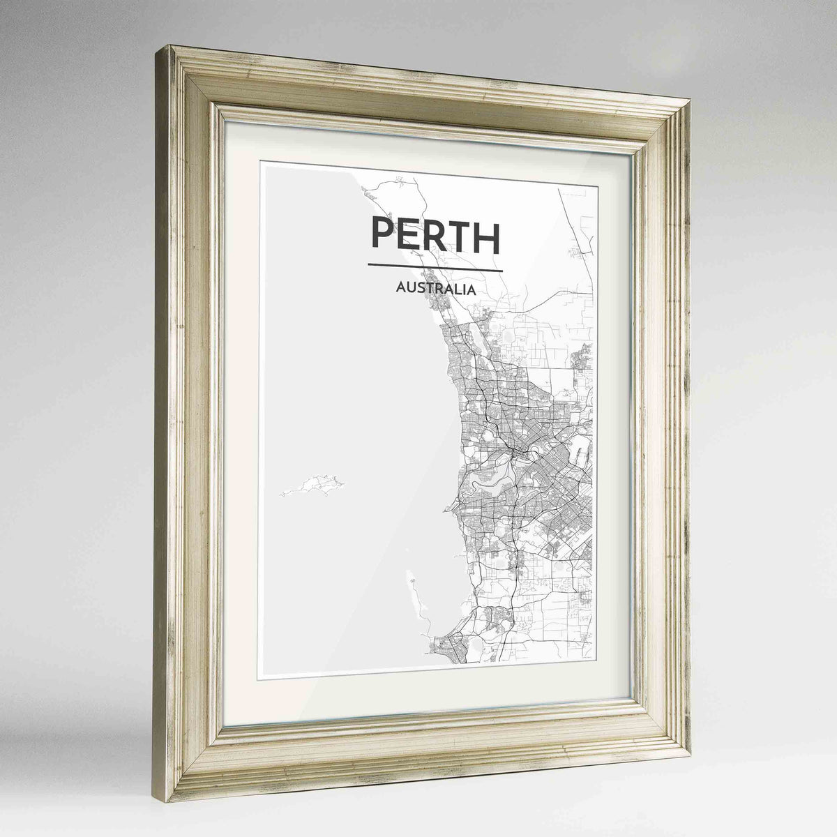 Framed Perth Map Art Print 24x36&quot; Champagne frame Point Two Design Group