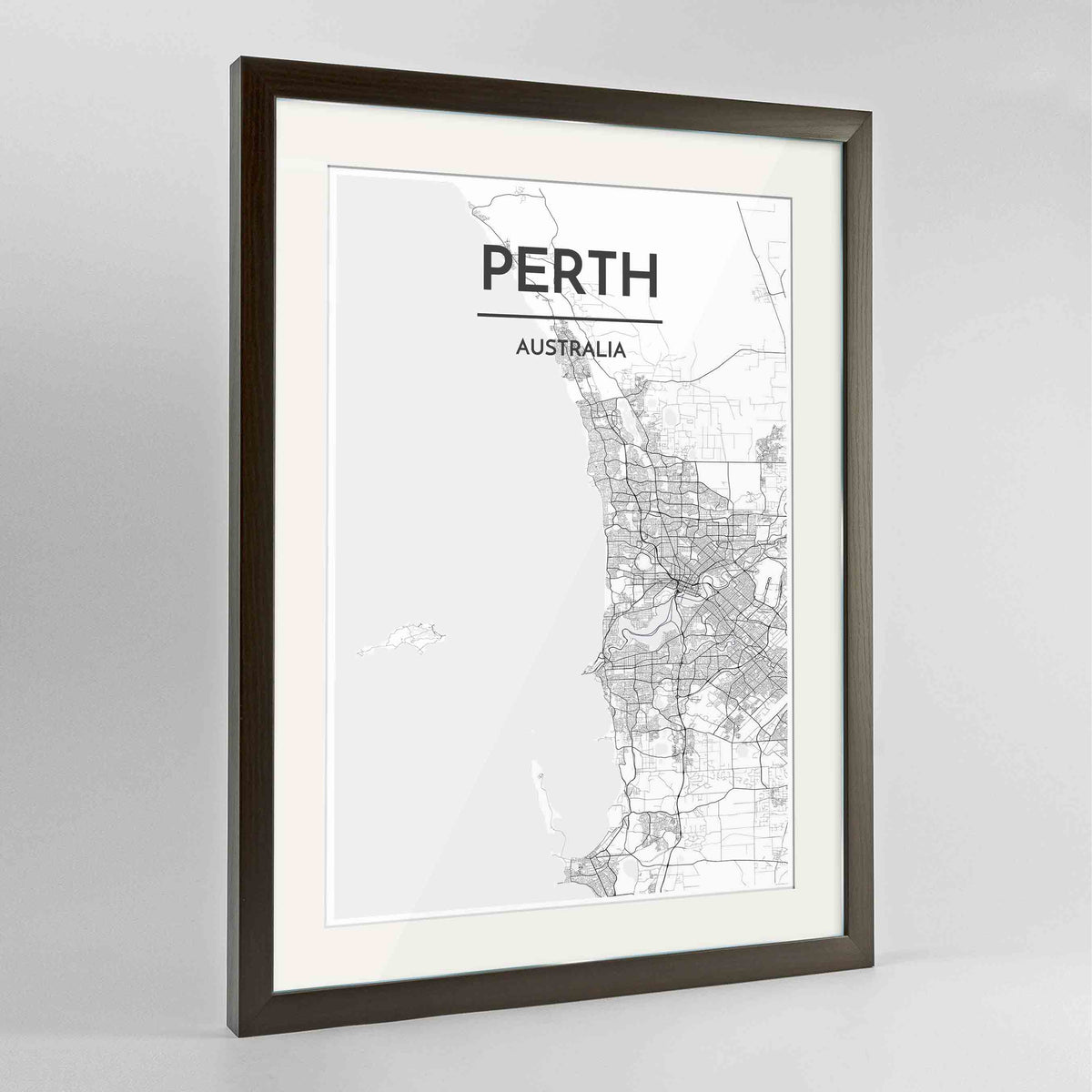 Framed Perth Map Art Print 24x36&quot; Contemporary Walnut frame Point Two Design Group