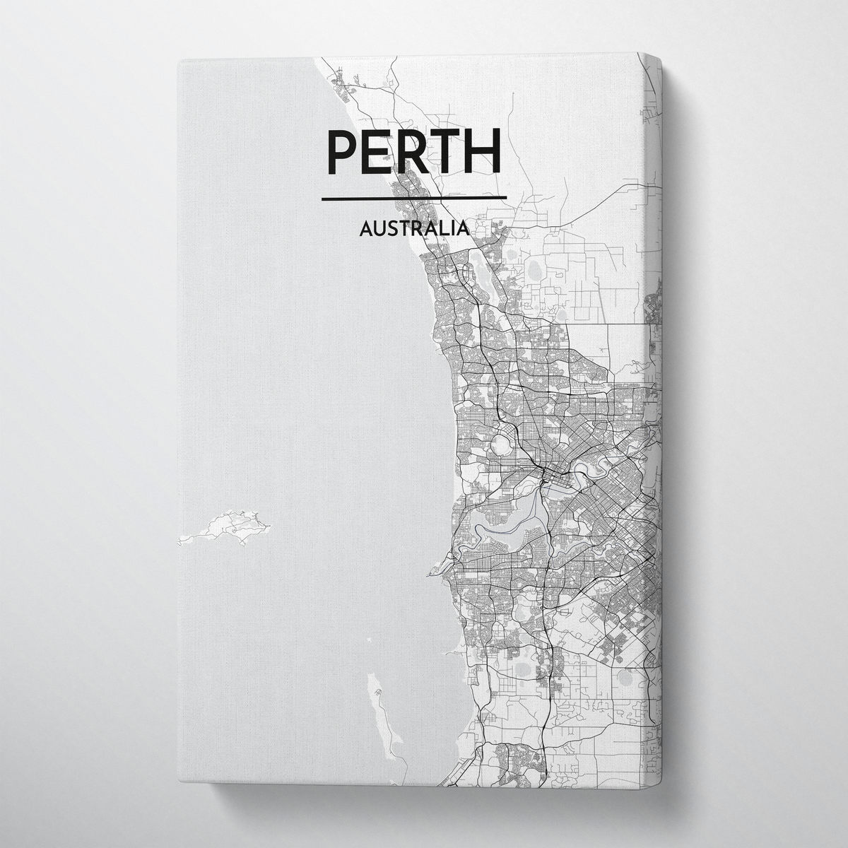 Perth City Map Canvas Wrap - Point Two Design - Black &amp; White Print