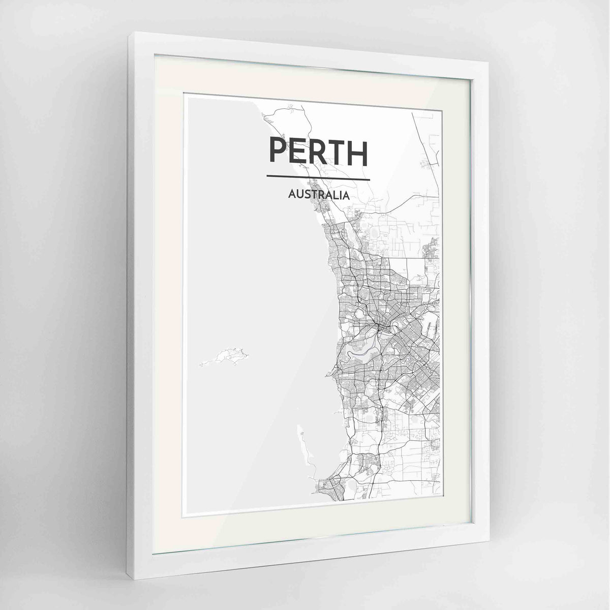 Framed Perth Map Art Print 24x36&quot; Contemporary White frame Point Two Design Group