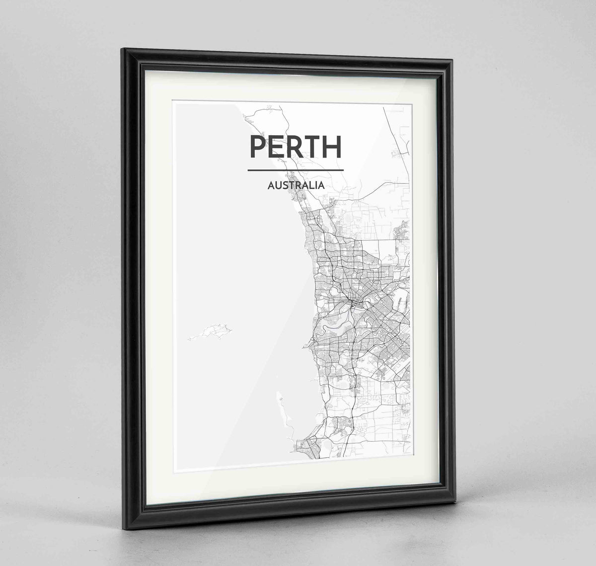Framed Perth Map Art Print 24x36&quot; Traditional Black frame Point Two Design Group