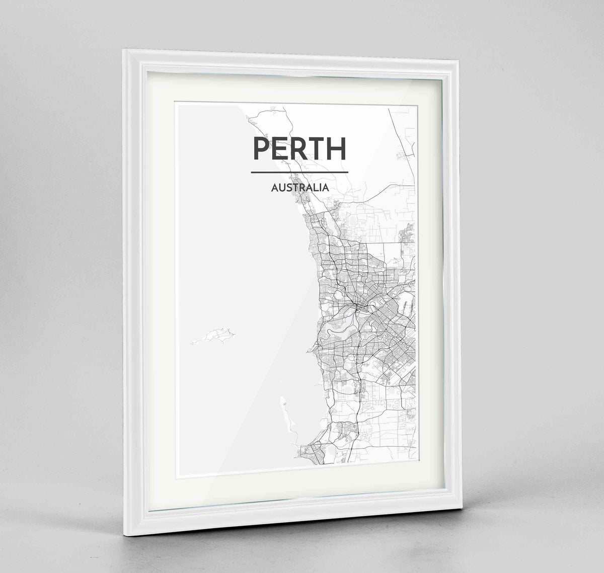 Framed Perth Map Art Print 24x36&quot; Traditional White frame Point Two Design Group
