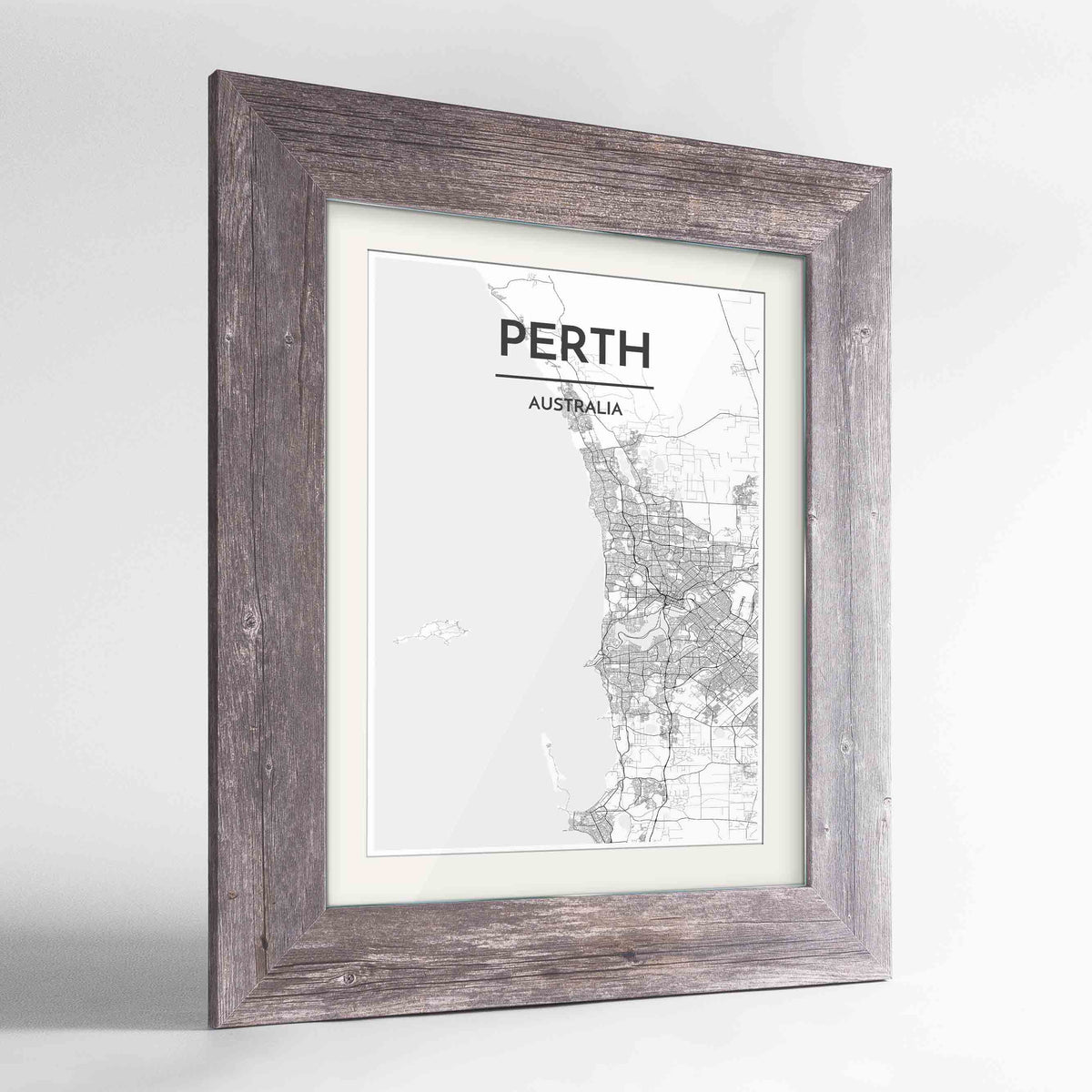 Framed Perth Map Art Print 24x36&quot; Western Grey frame Point Two Design Group