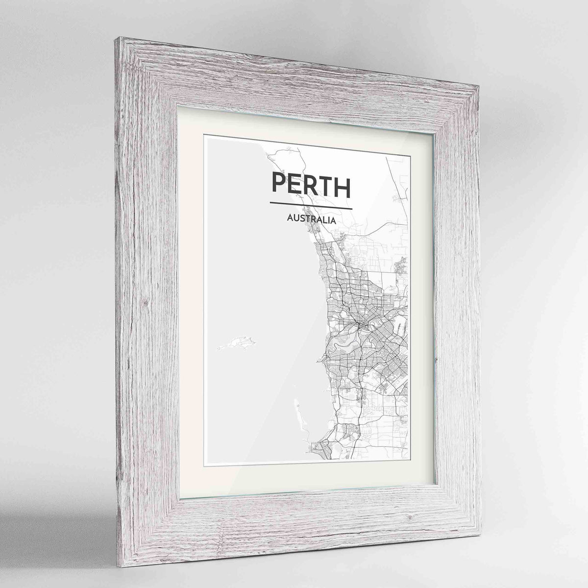 Framed Perth Map Art Print 24x36&quot; Western White frame Point Two Design Group