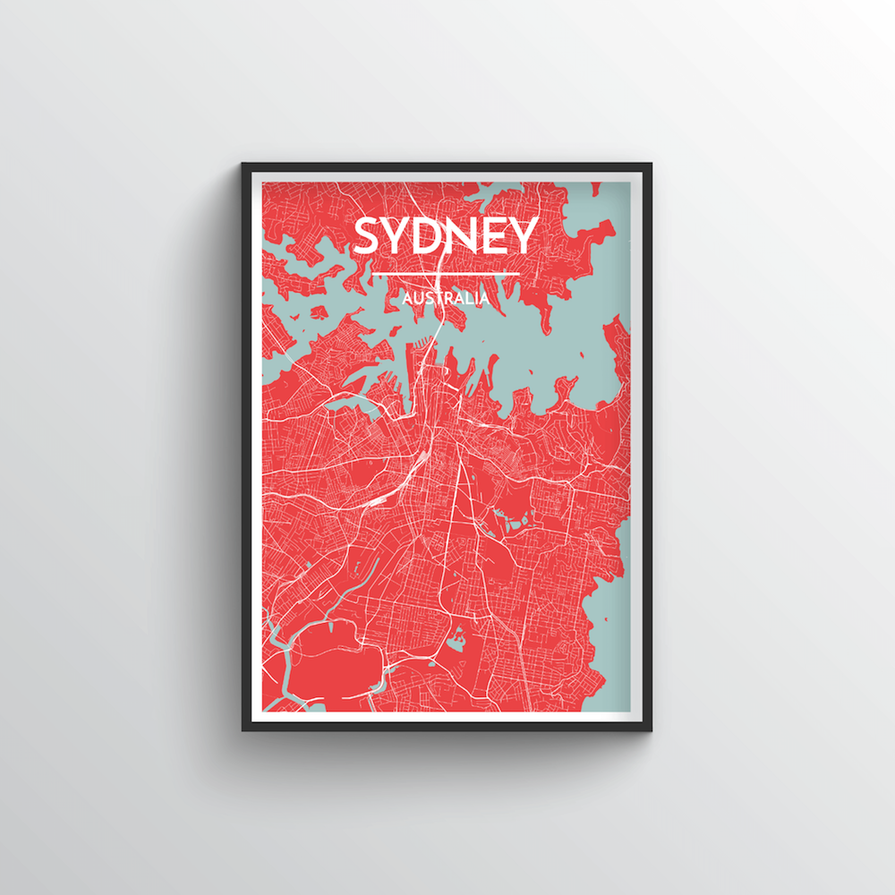 Sydney City Map Art Print - Point Two Design - Black &amp; White Print