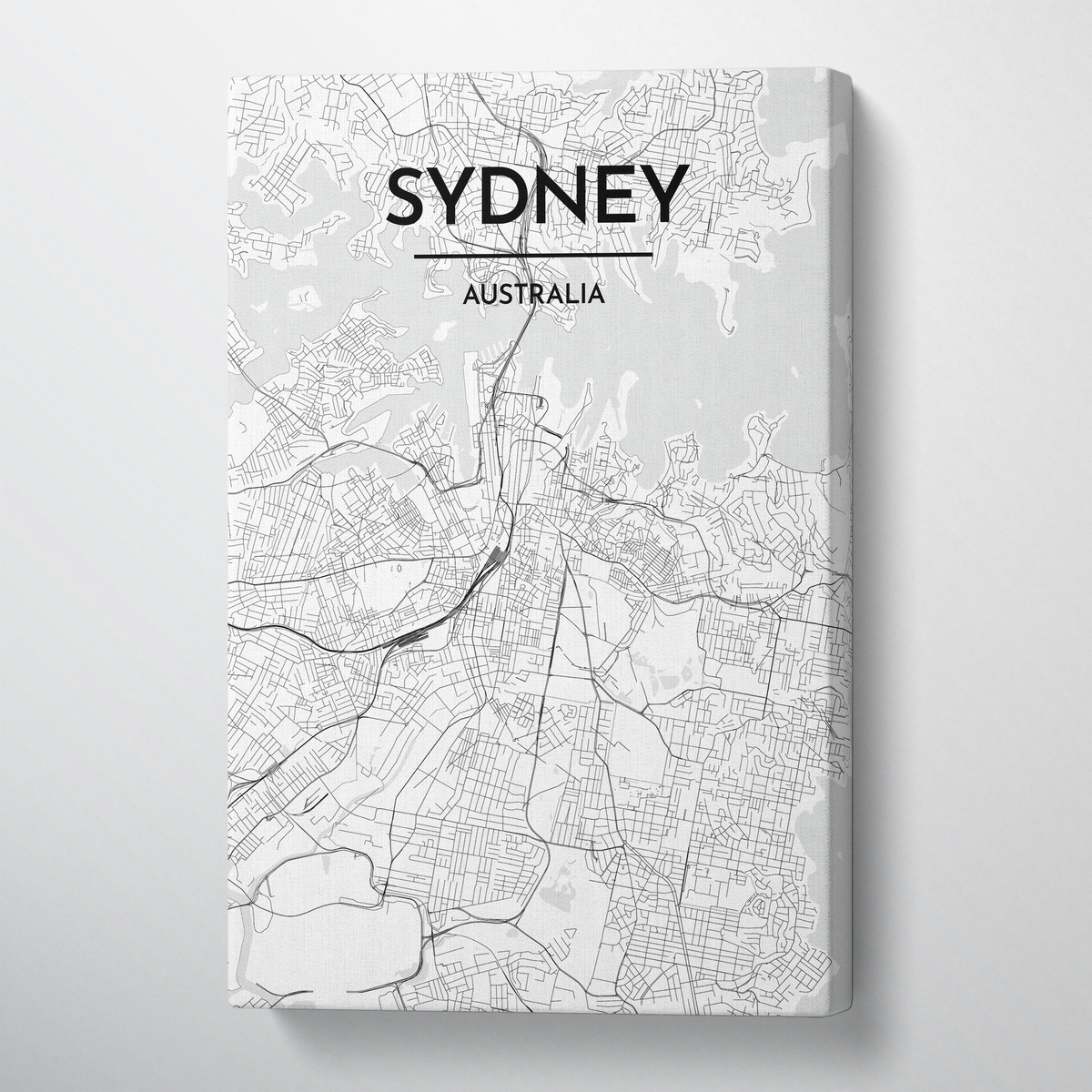 Sydney City Map Canvas Wrap - Point Two Design - Black &amp; White Print