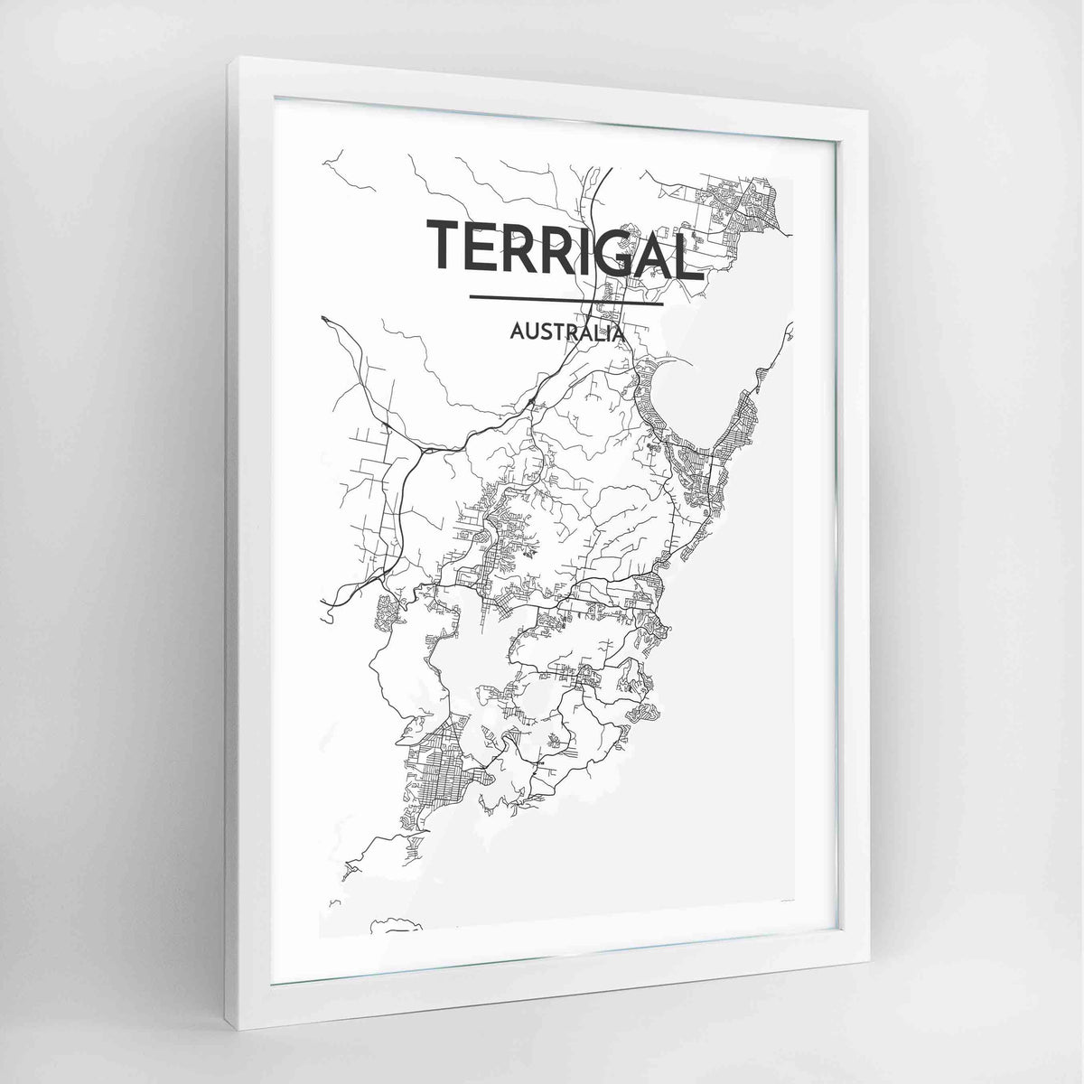 Terrigal Map Art Print - Framed