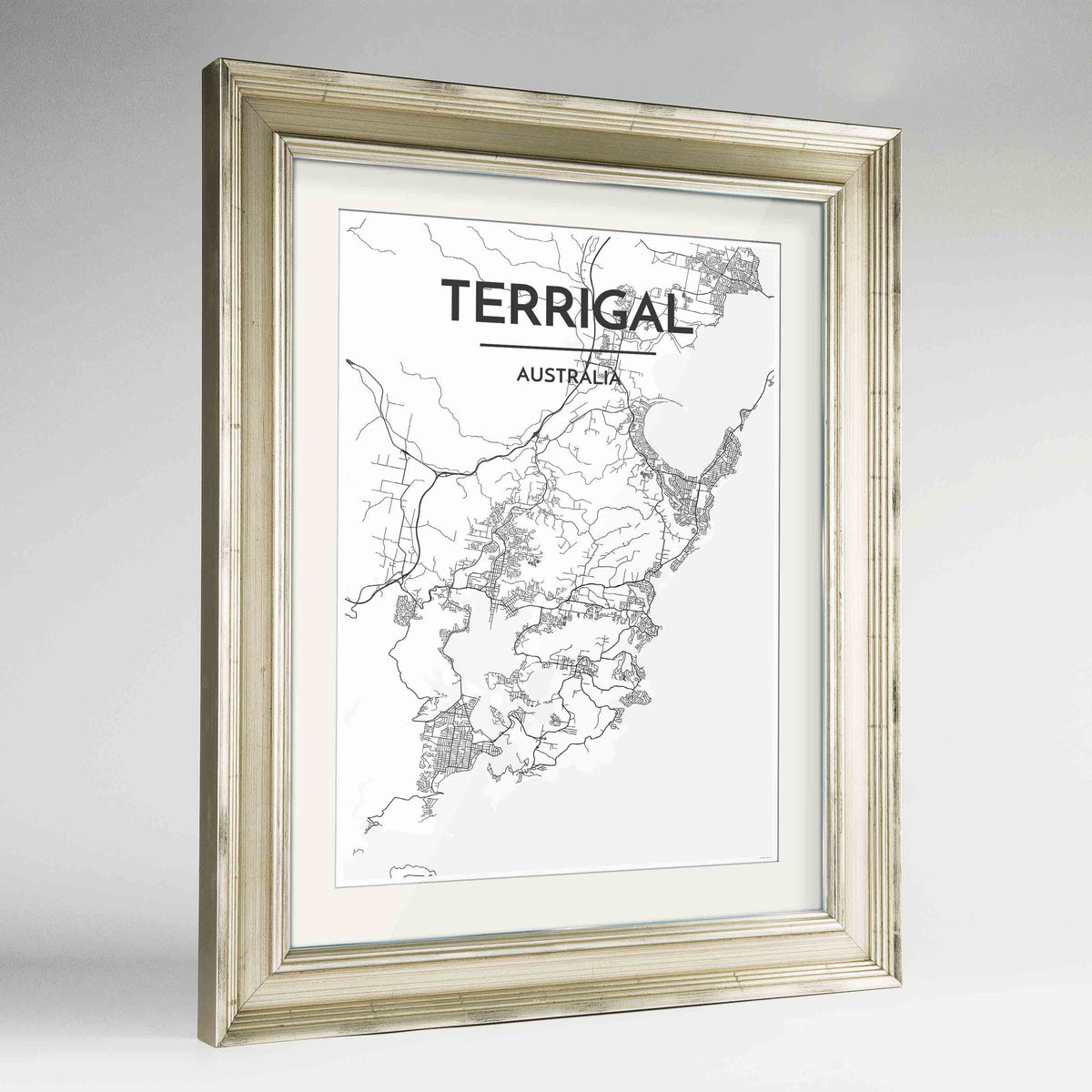 Framed Terrigal Map Art Print 24x36&quot; Champagne frame Point Two Design Group