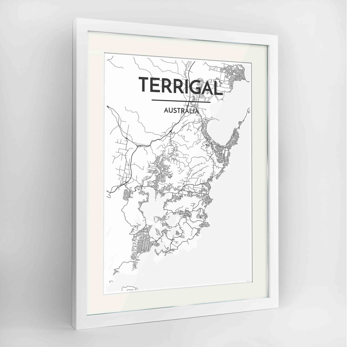 Framed Terrigal Map Art Print 24x36&quot; Contemporary White frame Point Two Design Group