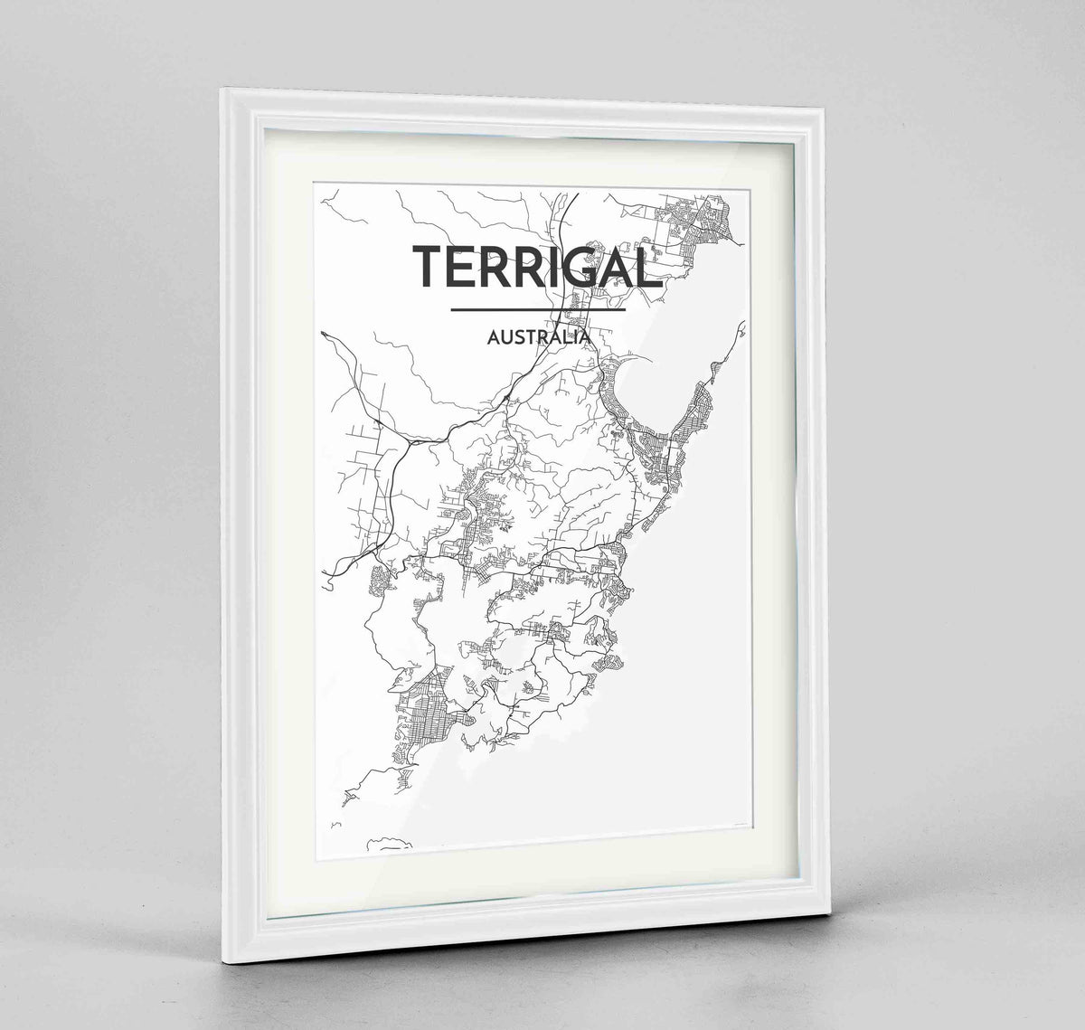 Framed Terrigal Map Art Print 24x36&quot; Traditional White frame Point Two Design Group