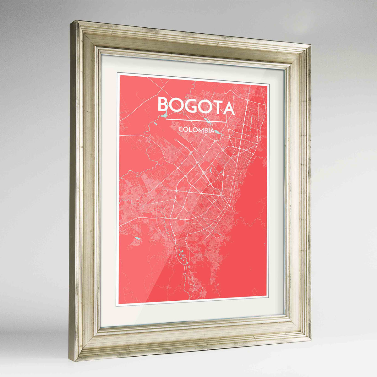 Framed Bogota Map Art Print 18x24&quot; Champagne frame Point Two Design Group