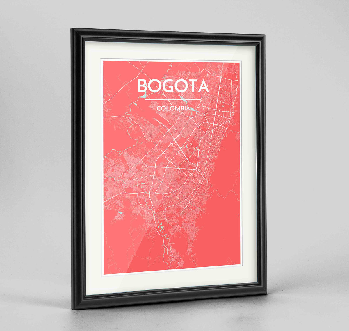 Framed Bogota Map Art Print 24x36&quot; Traditional Black frame Point Two Design Group