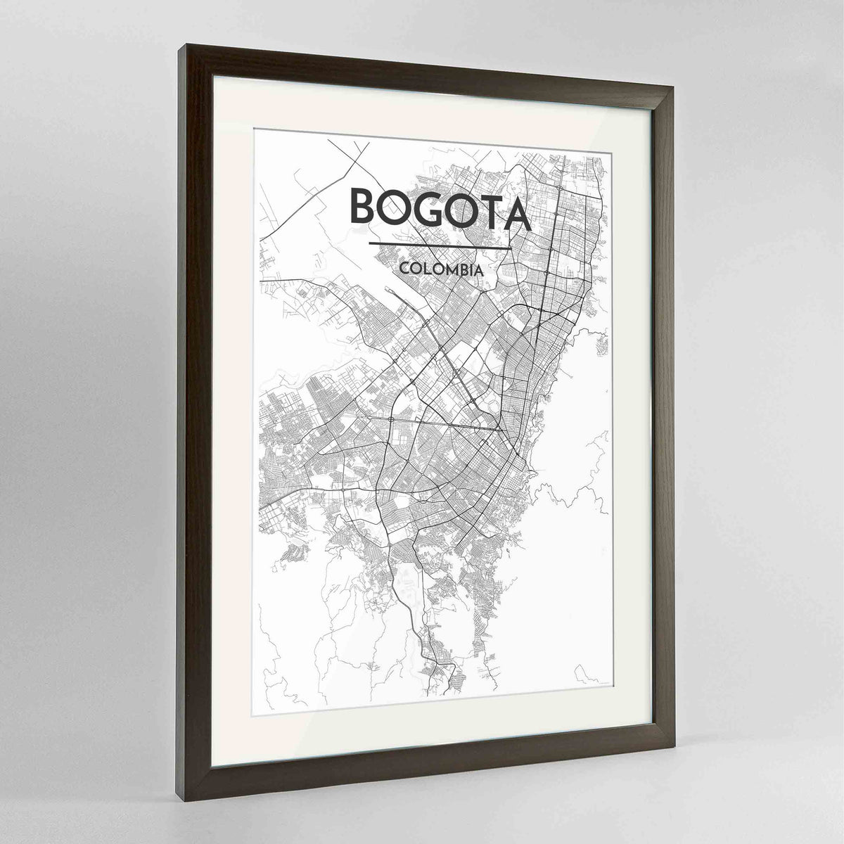 Framed Bogota Map Art Print 18x24&quot; Contemporary Walnut frame Point Two Design Group