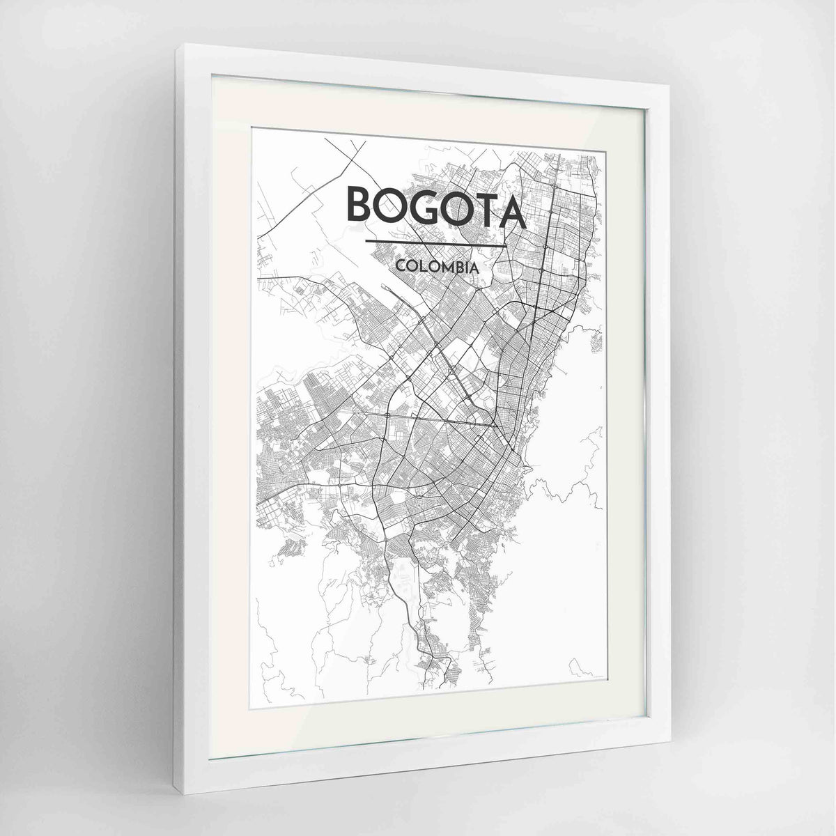Framed Bogota Map Art Print 18x24&quot; Contemporary White frame Point Two Design Group