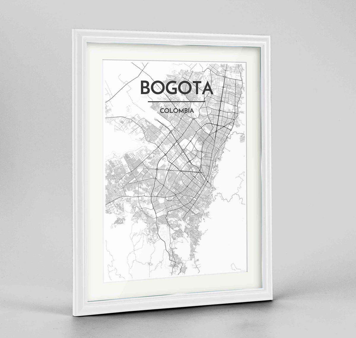 Framed Bogota Map Art Print 24x36&quot; Traditional White frame Point Two Design Group