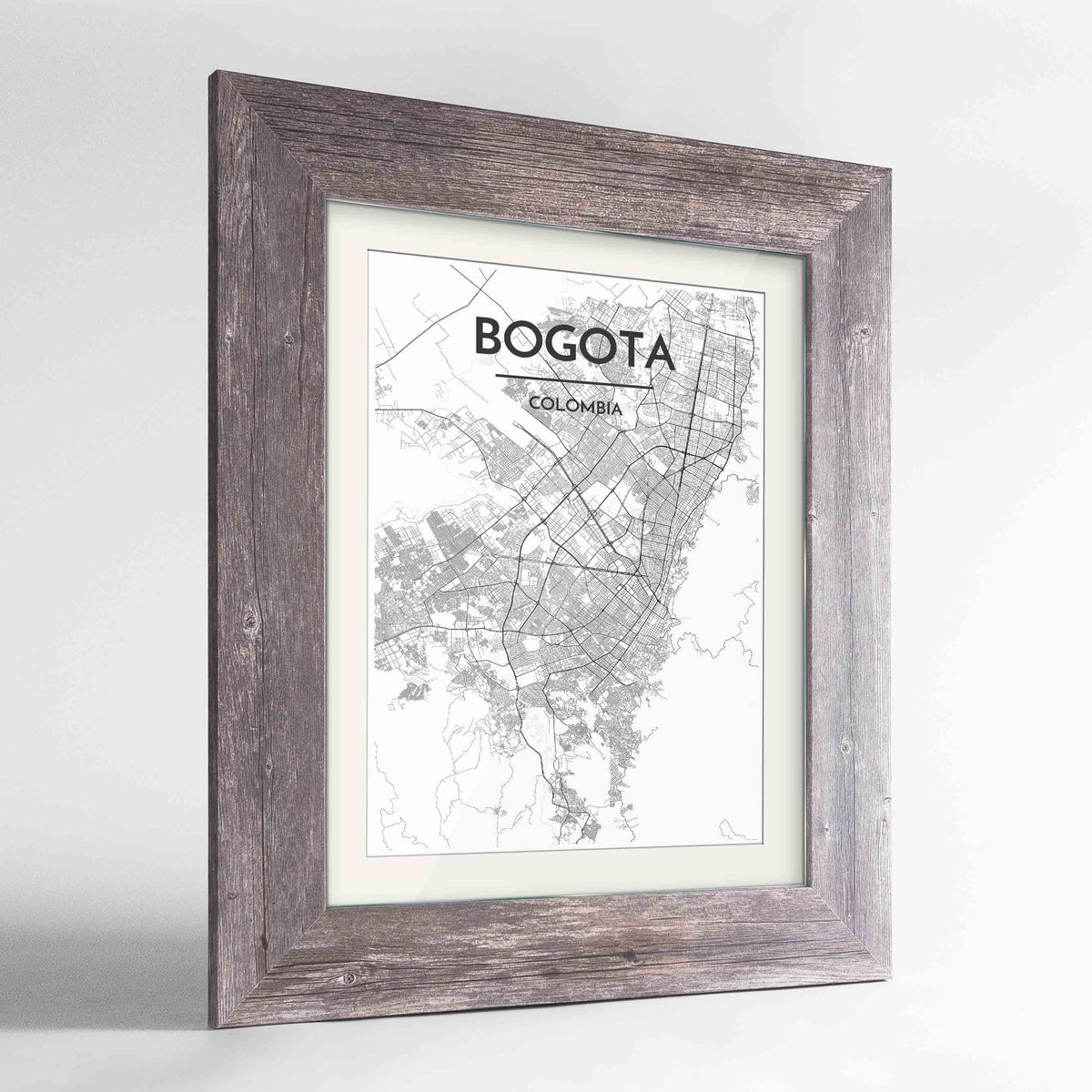 Framed Bogota Map Art Print 18x24&quot; Western Grey frame Point Two Design Group