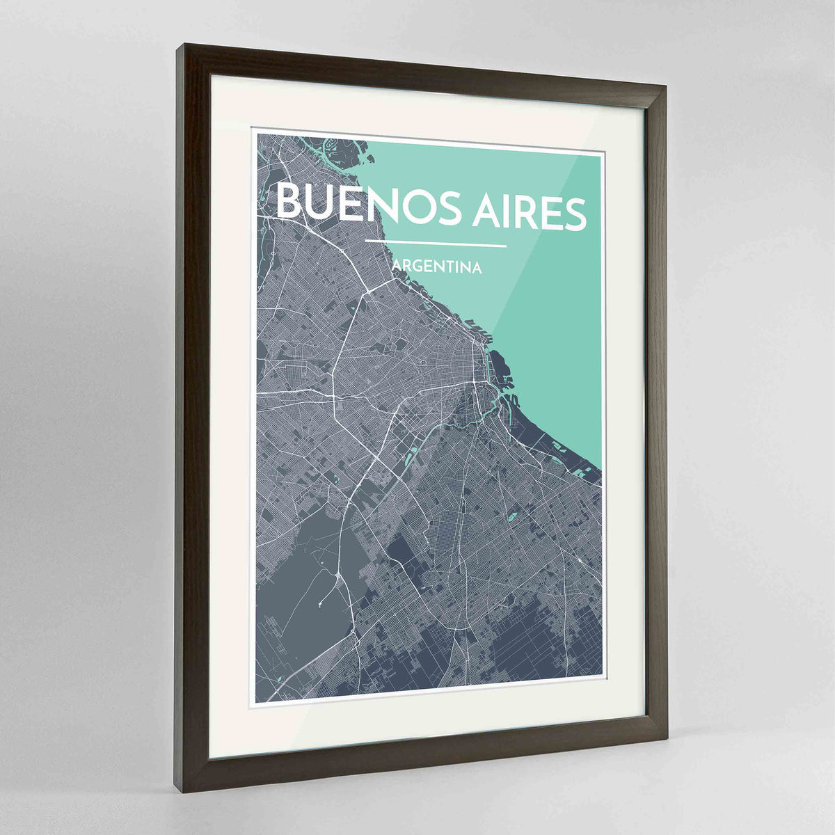 Framed Buenos Aires Map Art Print 24x36&quot; Contemporary Walnut frame Point Two Design Group
