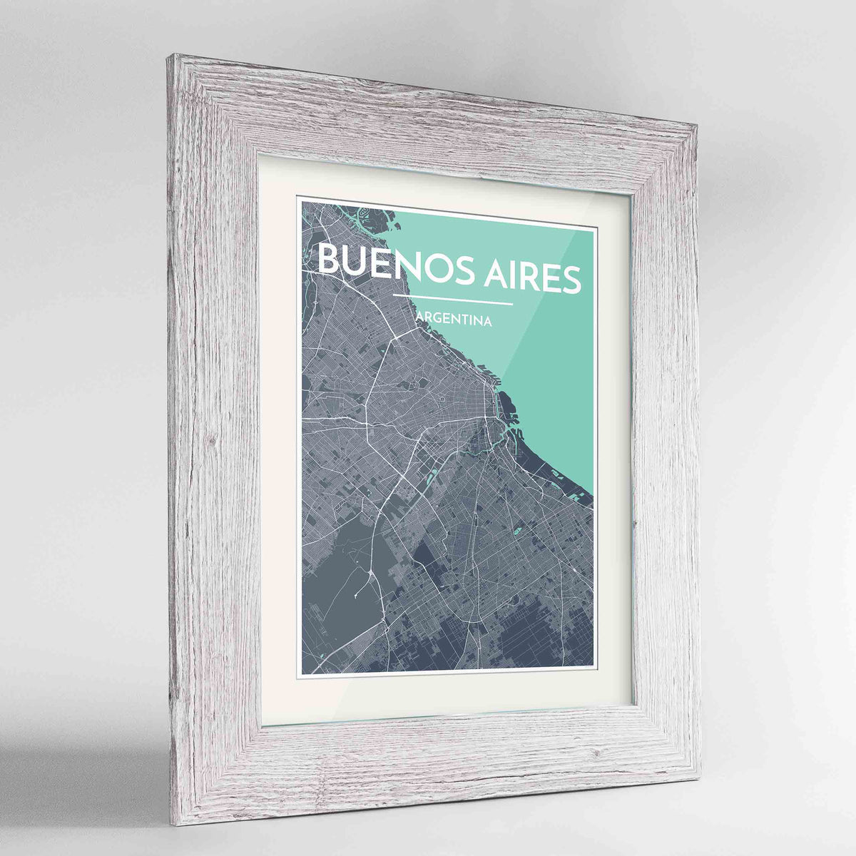 Framed Buenos Aires Map Art Print 24x36&quot; Western White frame Point Two Design Group