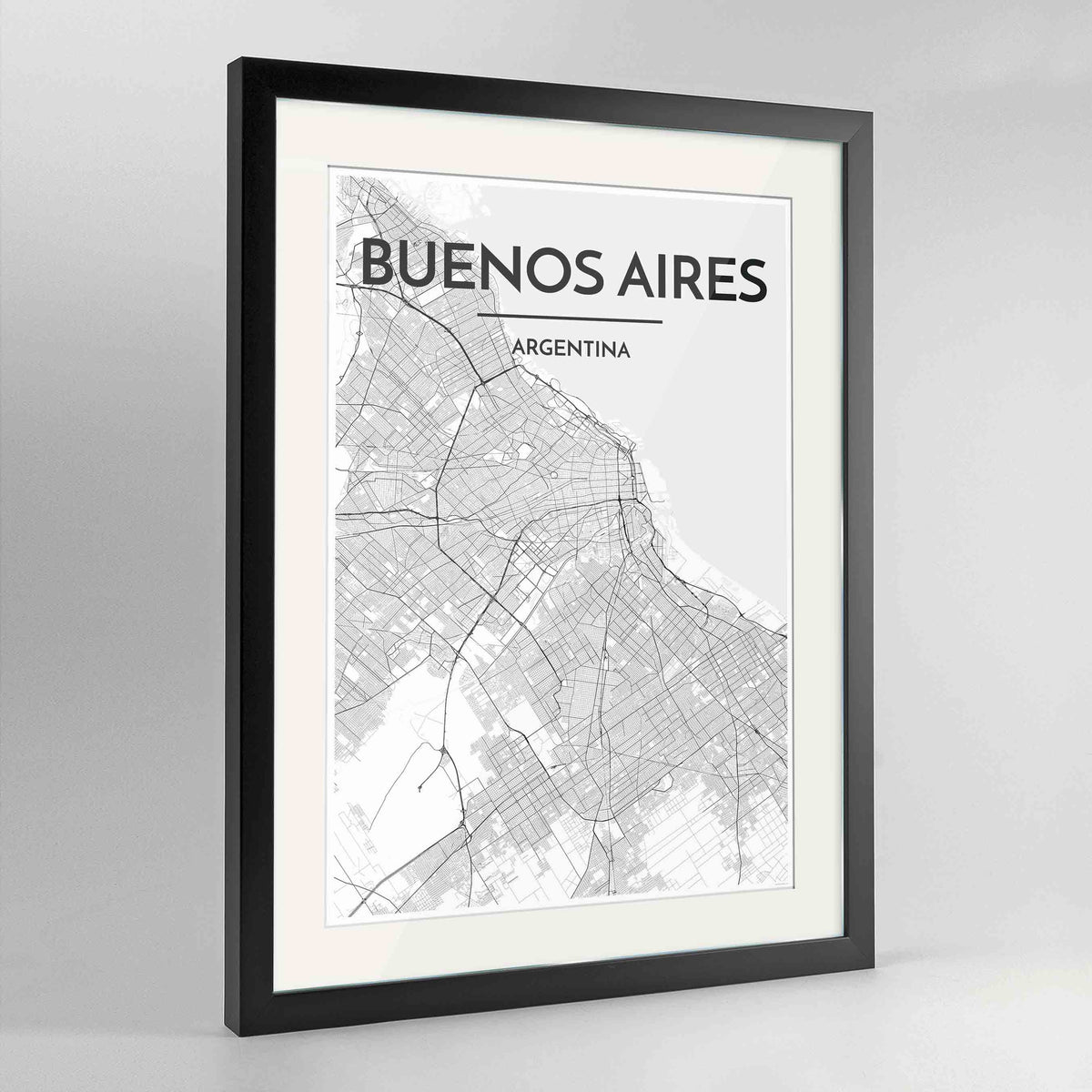 Framed Buenos Aires Map Art Print 24x36&quot; Contemporary Black frame Point Two Design Group