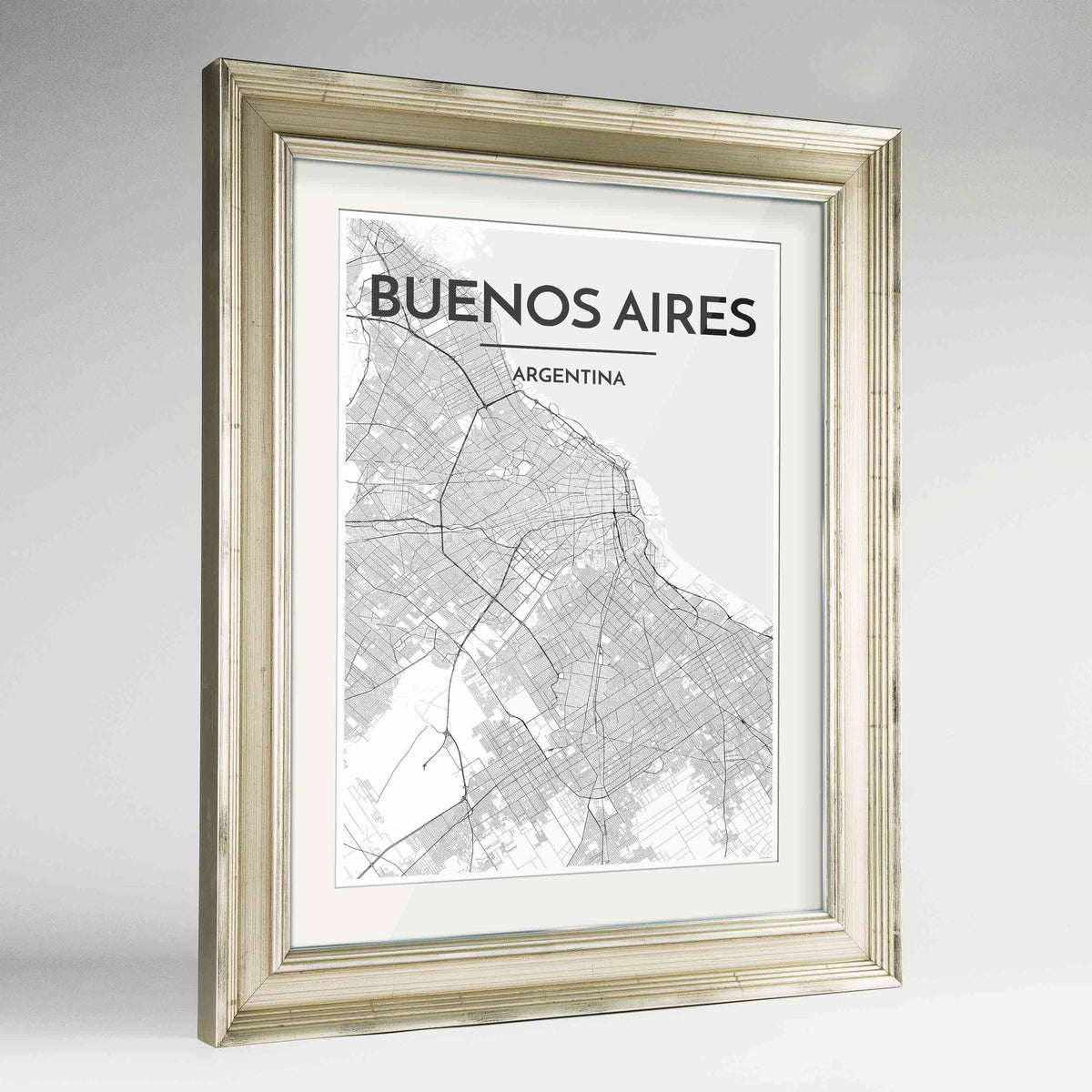 Framed Buenos Aires Map Art Print 24x36&quot; Champagne frame Point Two Design Group