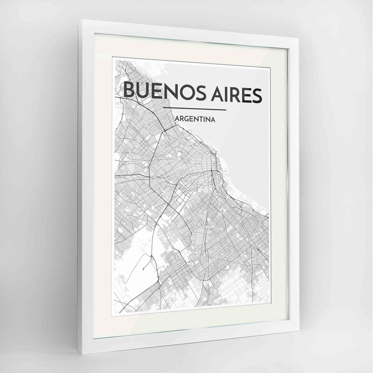 Framed Buenos Aires Map Art Print 24x36&quot; Contemporary White frame Point Two Design Group