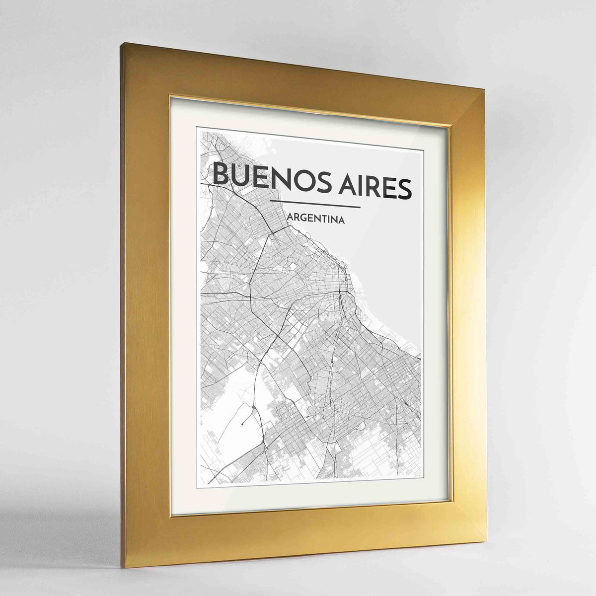 Framed Buenos Aires Map Art Print 24x36&quot; Gold frame Point Two Design Group