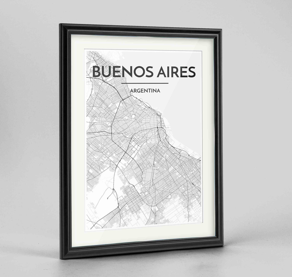 Framed Buenos Aires Map Art Print 24x36&quot; Traditional Black frame Point Two Design Group