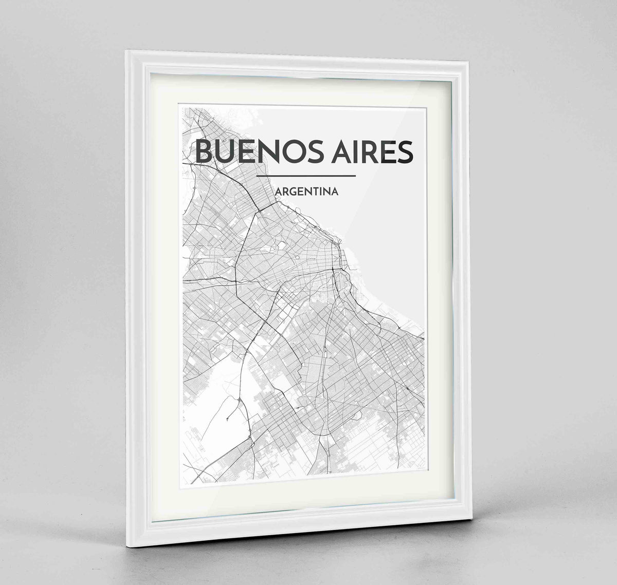 Framed Buenos Aires Map Art Print 24x36&quot; Traditional White frame Point Two Design Group