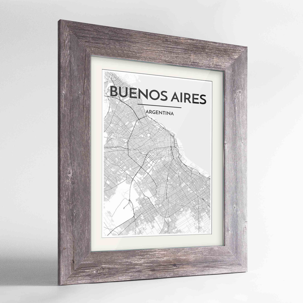 Framed Buenos Aires Map Art Print 24x36&quot; Western Grey frame Point Two Design Group