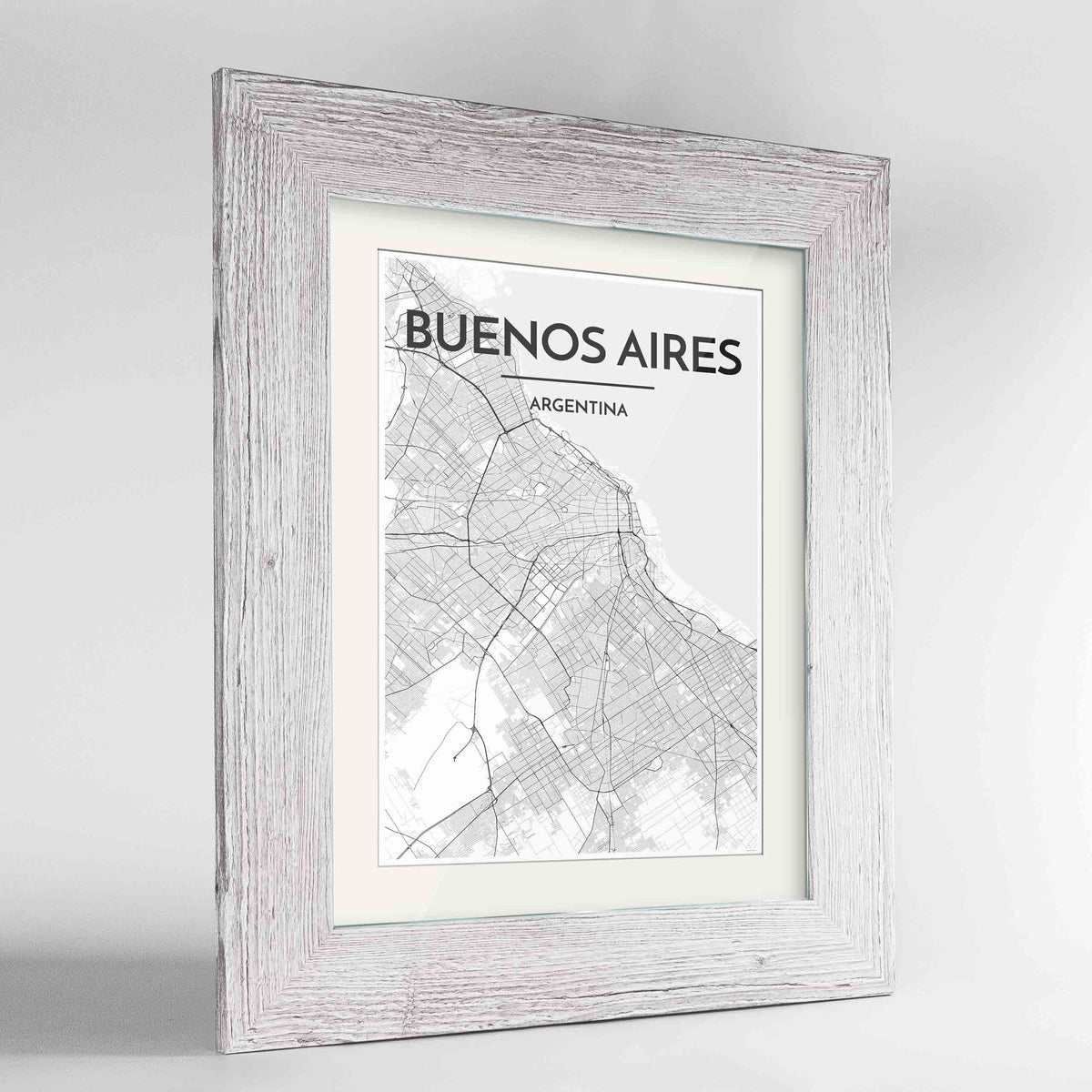 Framed Buenos Aires Map Art Print 24x36&quot; Western White frame Point Two Design Group