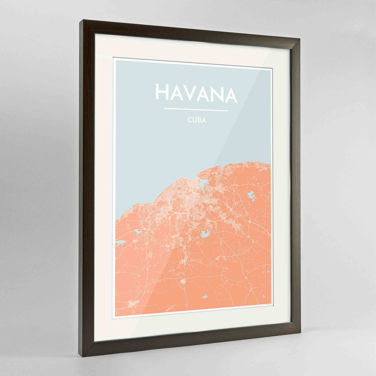Framed Havana Map Art Print 24x36&quot; Contemporary Walnut frame Point Two Design Group