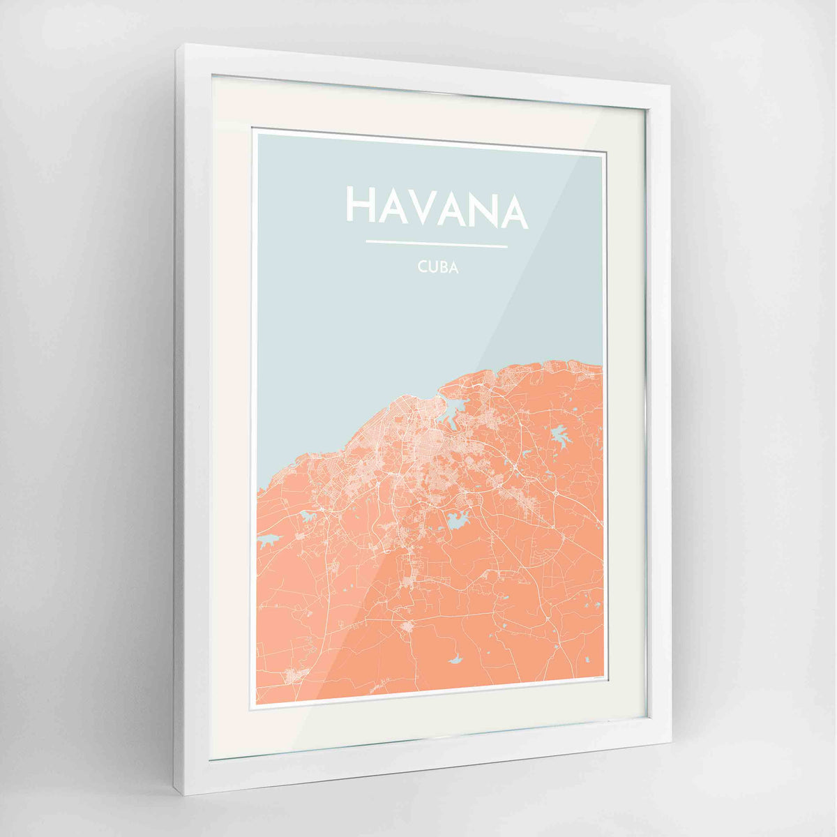 Framed Havana Map Art Print 24x36&quot; Contemporary White frame Point Two Design Group