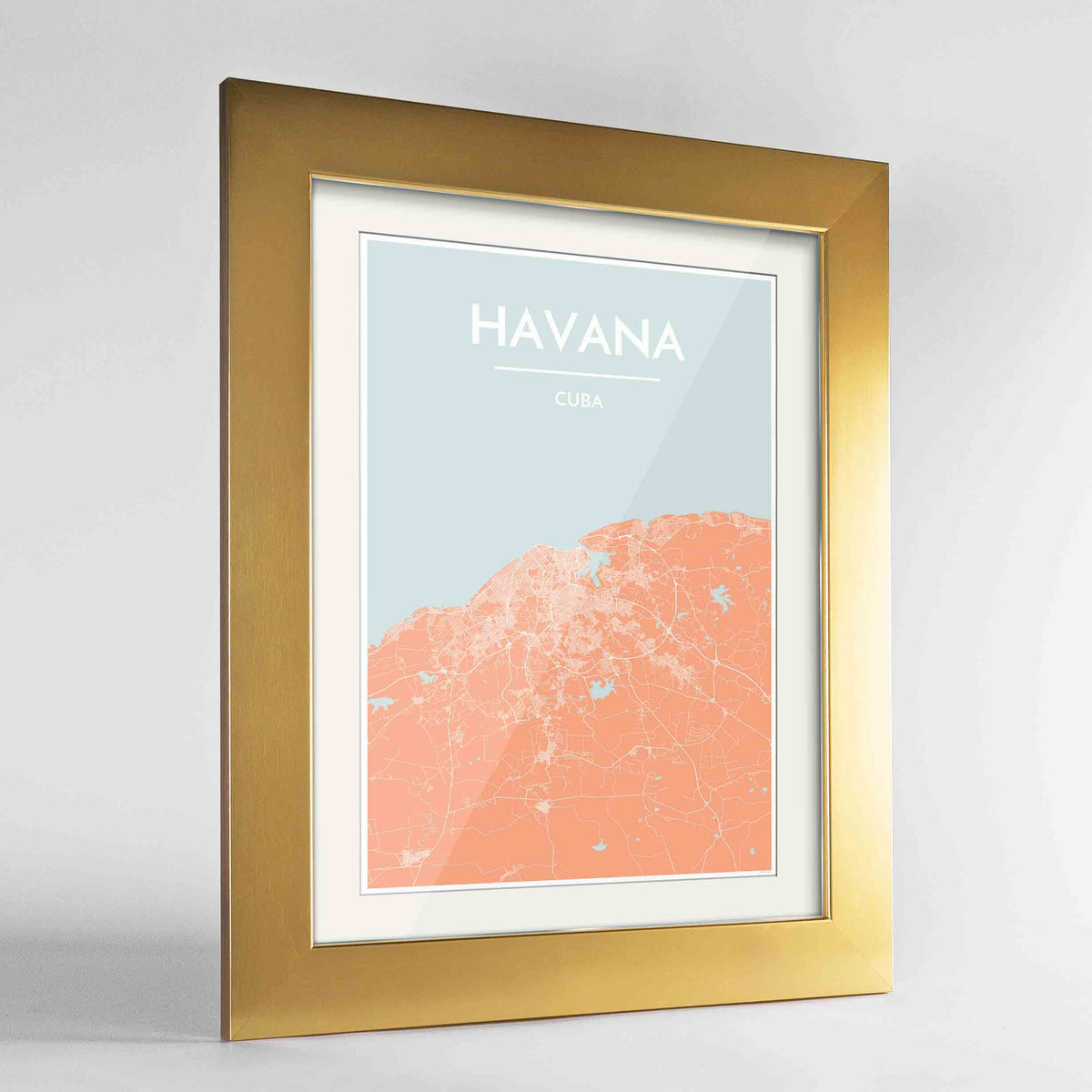 Framed Havana Map Art Print 24x36&quot; Gold frame Point Two Design Group