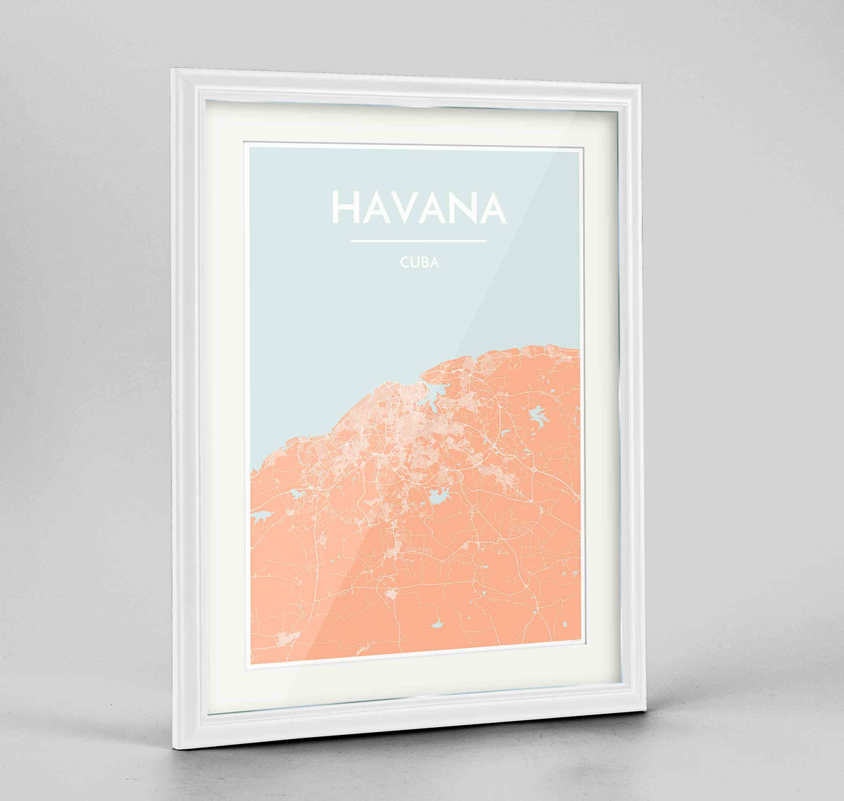 Framed Havana Map Art Print 24x36&quot; Traditional White frame Point Two Design Group