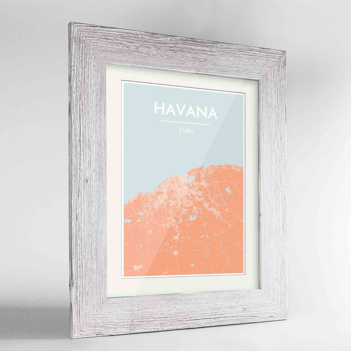 Framed Havana Map Art Print 24x36&quot; Western White frame Point Two Design Group