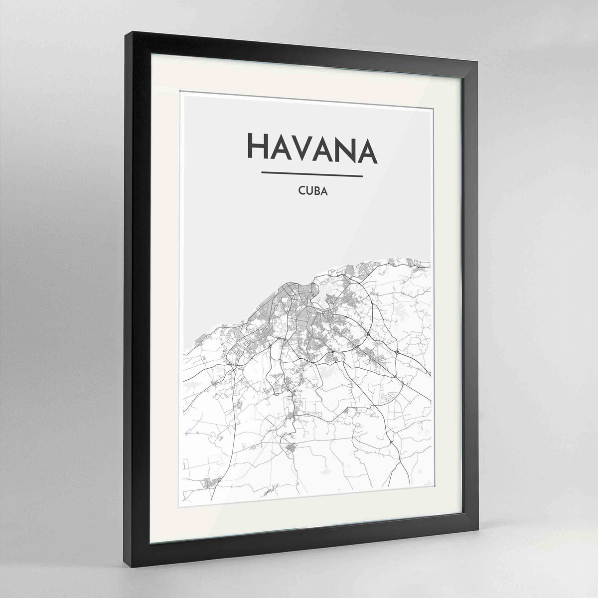 Framed Havana Map Art Print 24x36&quot; Contemporary Black frame Point Two Design Group