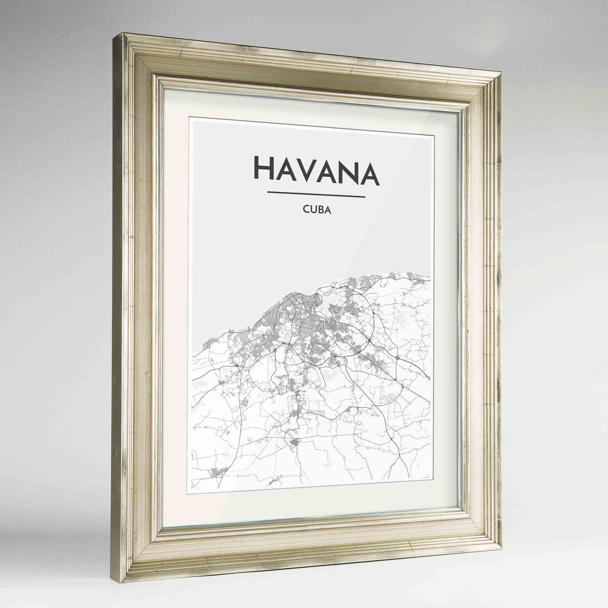 Framed Havana Map Art Print 24x36&quot; Champagne frame Point Two Design Group